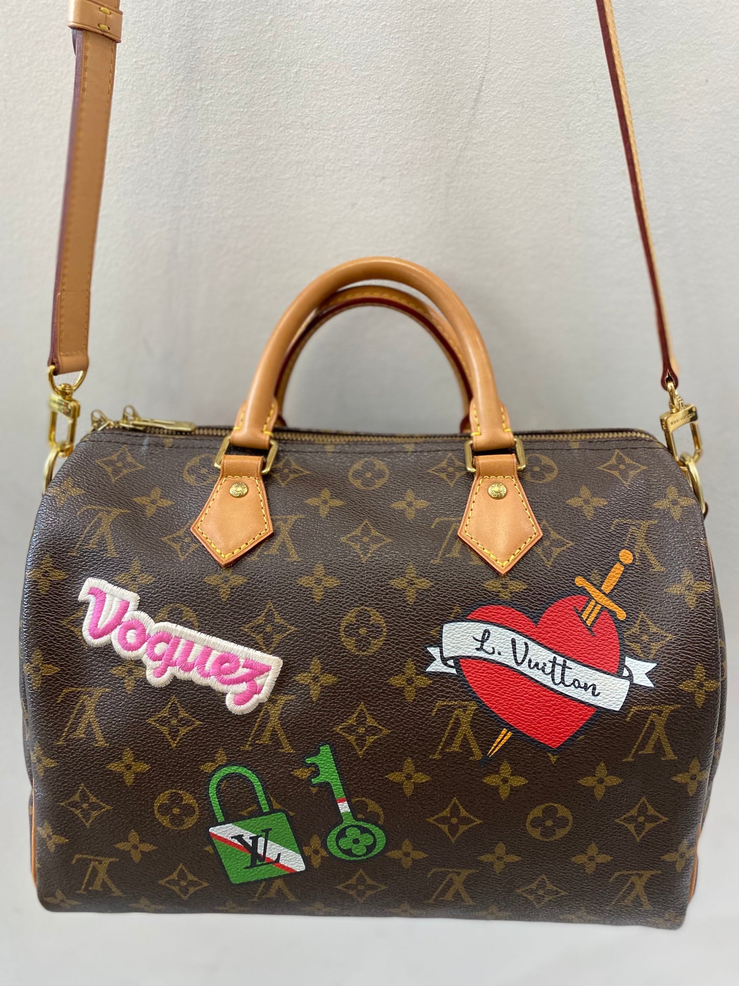 LOUIS VUITTON MONOGRAM PATCHES SPEEDY BANDOULIERE 30 BAG